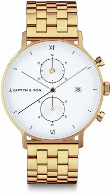 Kapten & Son Analógové hodinky 'Chrono Gold Steel'  zlatá / biela