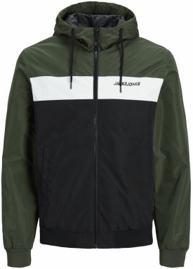 Jack & Jones Plus Prechodná bunda 'Rush'  tmavozelená / čierna / biela