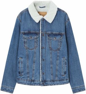 Pull&Bear Prechodná bunda  modrá denim / biela