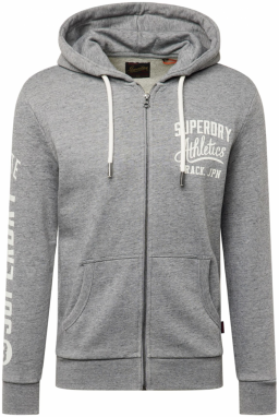 Superdry Tepláková bunda 'Athletic'  sivá melírovaná / biela