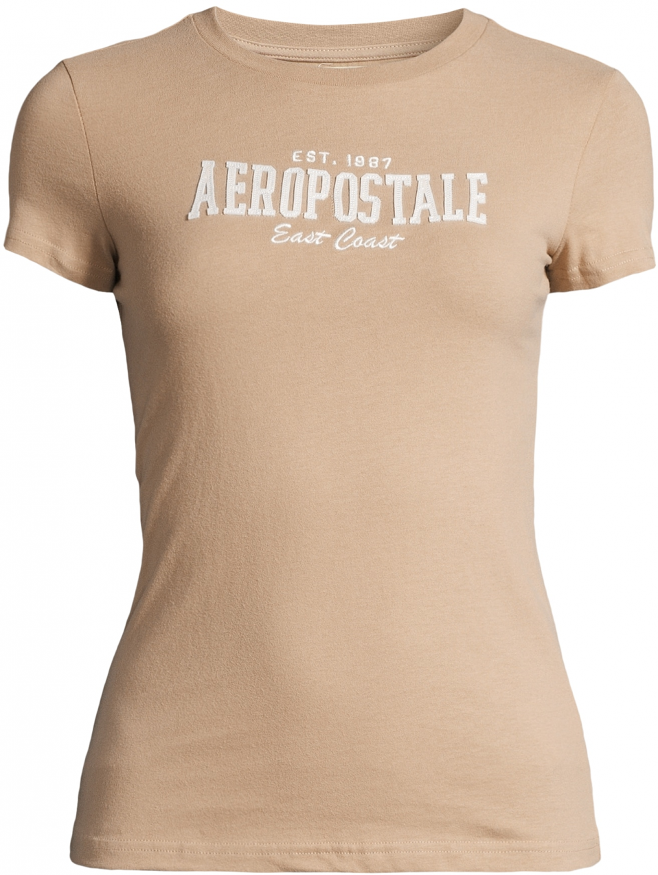 AÉROPOSTALE Tričko  tmavobéžová / biela
