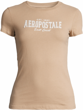 AÉROPOSTALE Tričko  tmavobéžová / biela