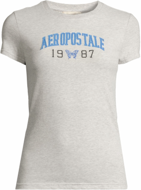 AÉROPOSTALE Tričko 'JKI ARCH 1987 BTTRFLY'  azúrová / sivá melírovaná / čierna
