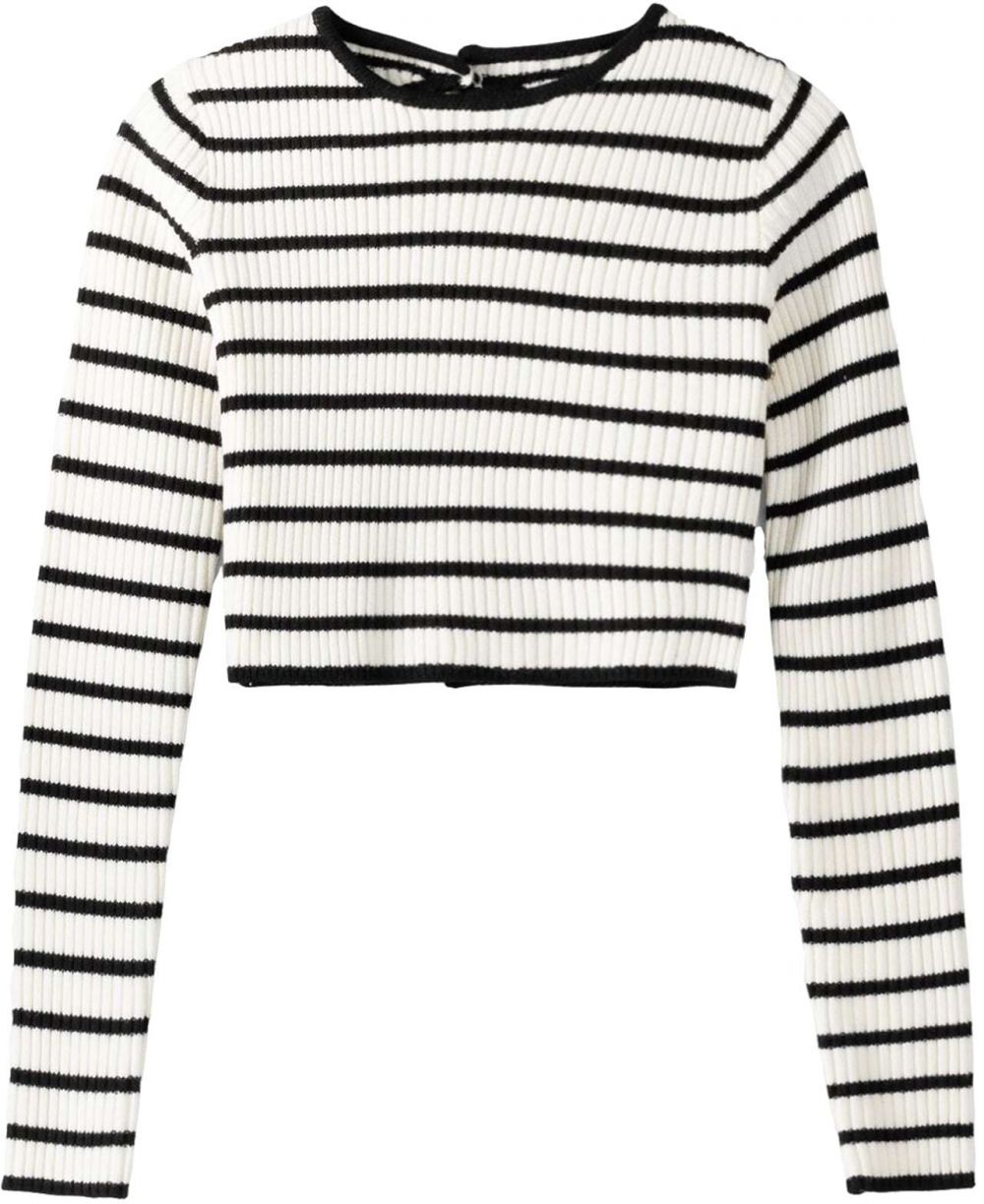 Bershka Sveter  čierna / biela