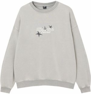 Pull&Bear Mikina  sivá / čierna / biela