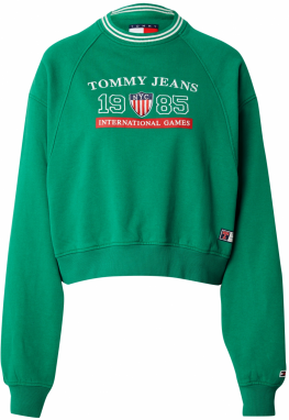 Tommy Jeans Mikina  zelená / červená / biela