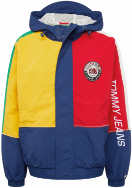 Tommy Jeans Prechodná bunda  námornícka modrá / žltá / červená / šedobiela