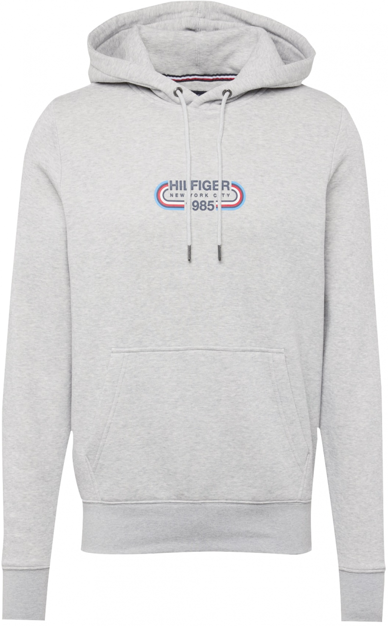TOMMY HILFIGER Mikina  sivá melírovaná / červená / biela
