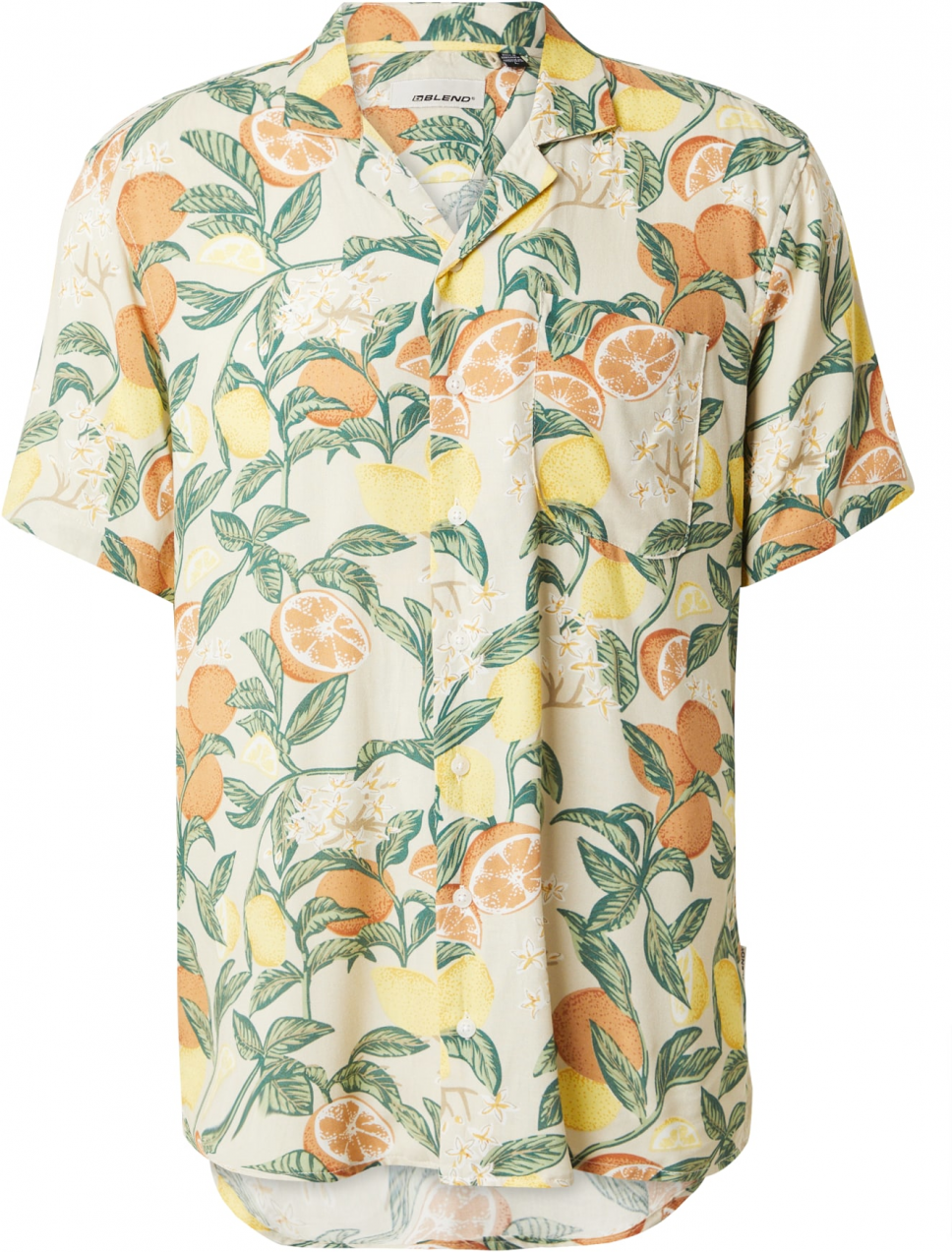 BLEND Košeľa  citrónová / tmavozelená / oranžová