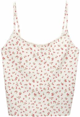 Pull&Bear Top  zelená / červená / biela ako vlna