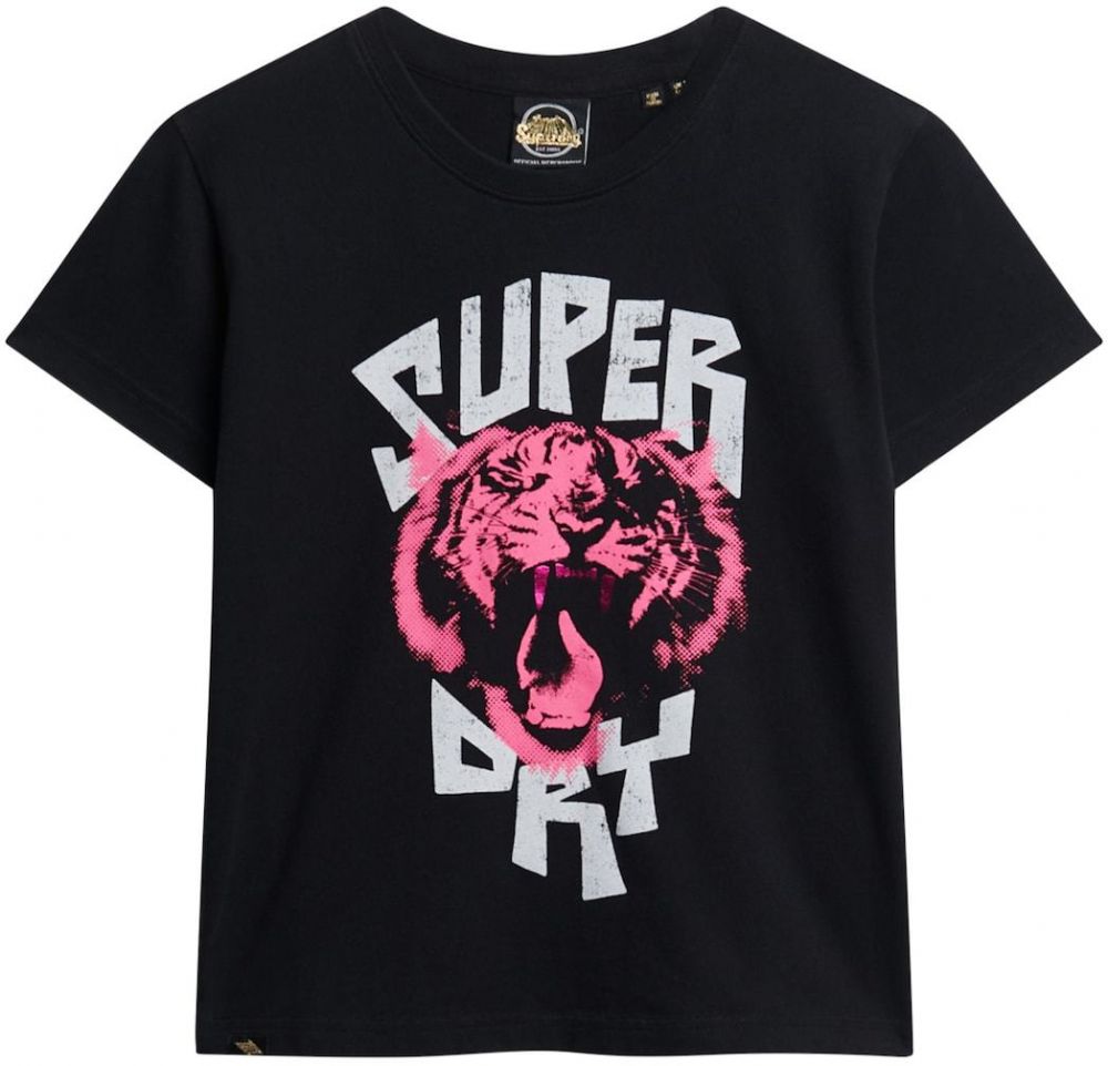 Superdry Tričko 'Lo-fi Rock'  ružová / čierna / biela
