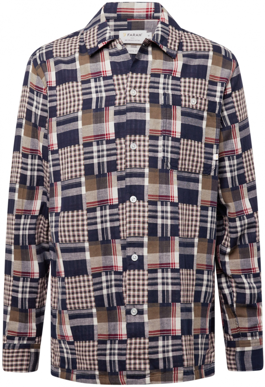 FARAH Košeľa 'WOMACK'  námornícka modrá / hnedá / tmavočervená / biela