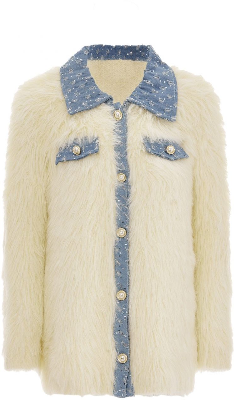 faina Kardigán  modrá denim / biela ako vlna