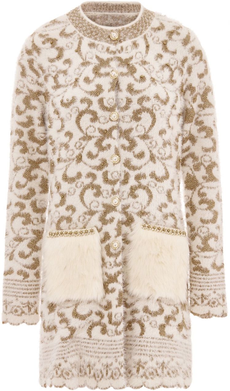 faina Kardigán  zlatá / biela ako vlna