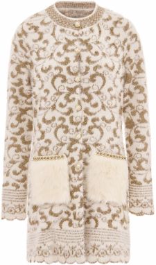 faina Kardigán  zlatá / biela ako vlna