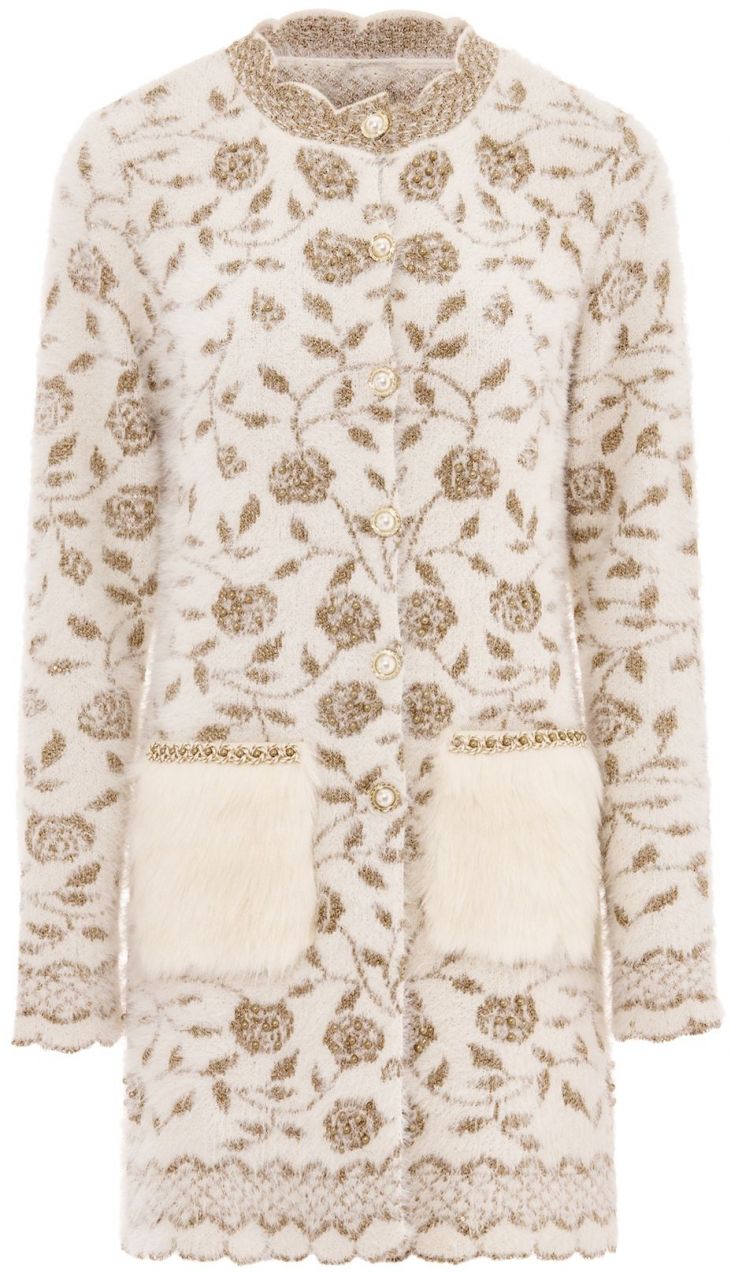 faina Kardigán  farba ťavej srsti / biela ako vlna