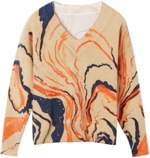 Desigual Sveter  tmavomodrá / svetlohnedá / oranžová