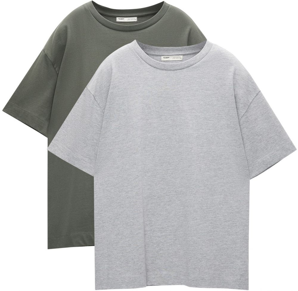 Pull&Bear Tričko  sivá melírovaná / zelená