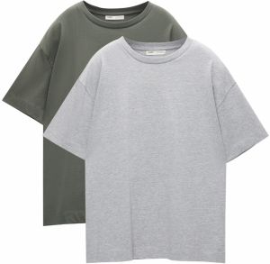 Pull&Bear Tričko  sivá melírovaná / zelená