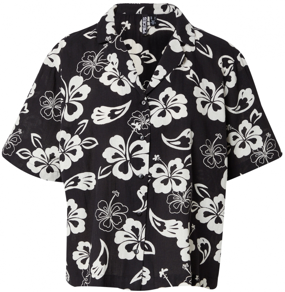 PIECES Blúzka 'ALOHA'  čierna / biela