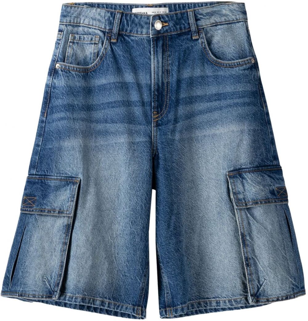 Bershka Rifľové kapsáče  tmavomodrá