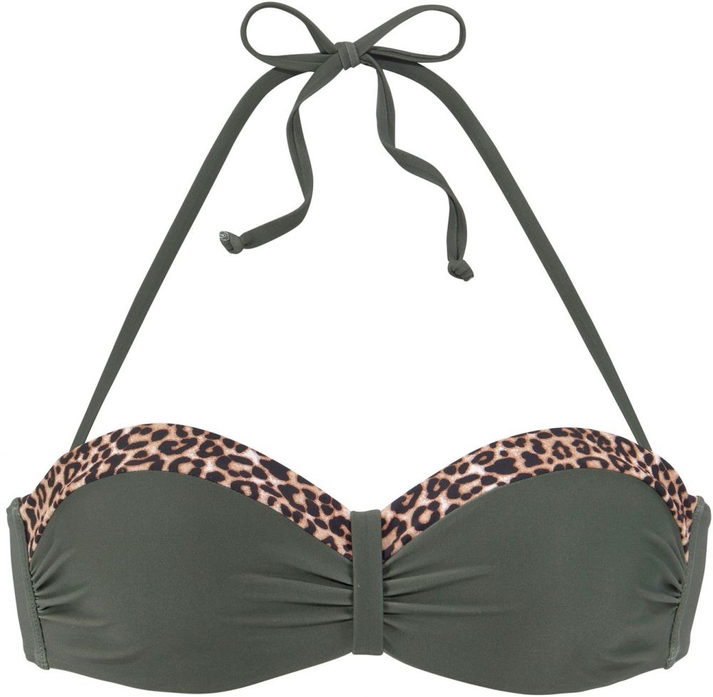 LASCANA Bikinový top  béžová / zlatá / tmavozelená / čierna