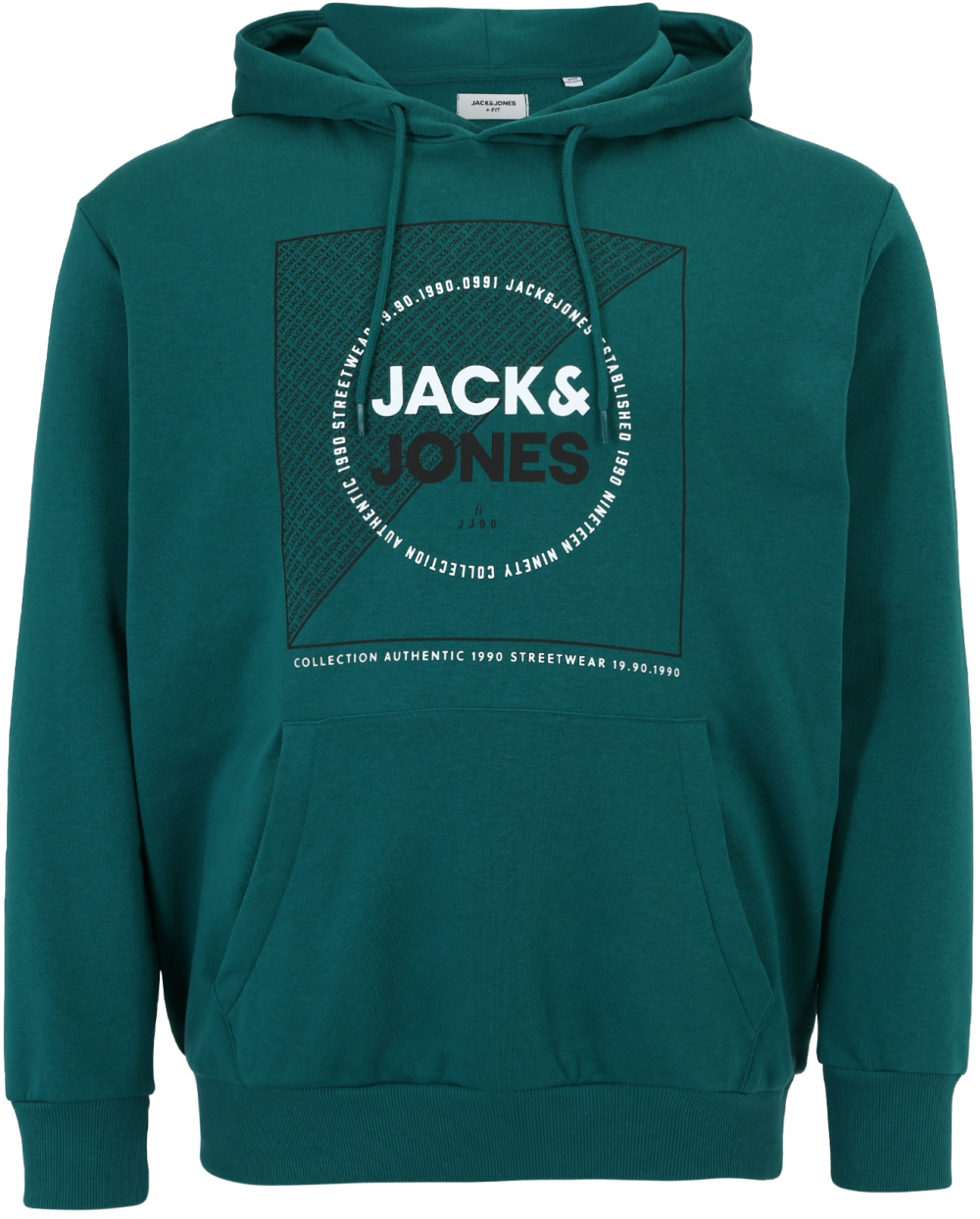 Jack & Jones Plus Mikina 'RALF'  tmavozelená / biela