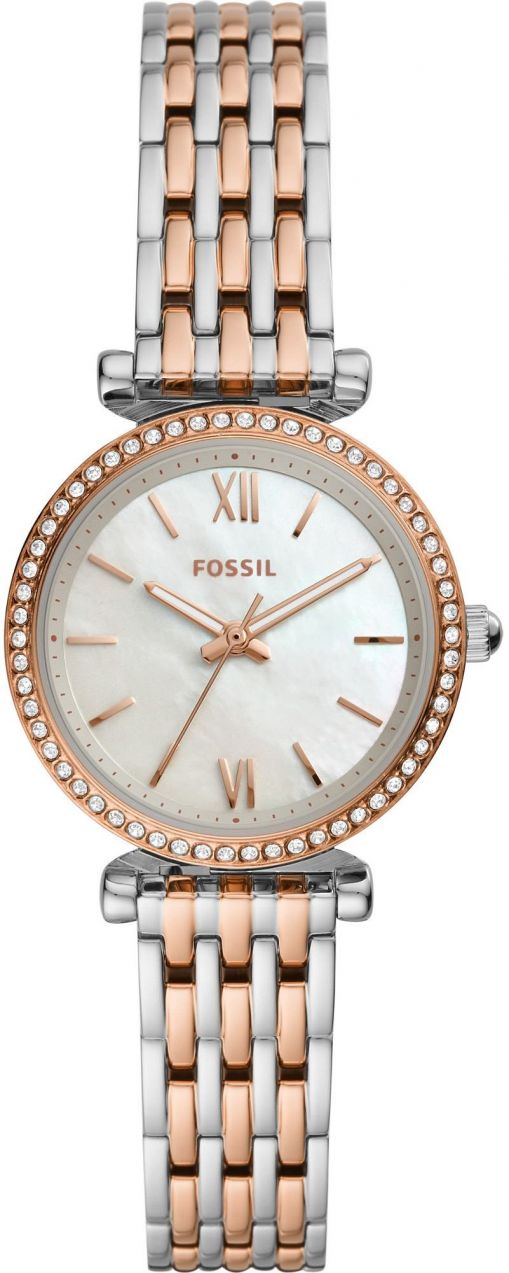 FOSSIL Analógové hodinky 'Carlie Mini'  zlatá / strieborná / perlovo biela