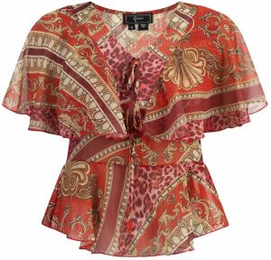 faina Blúzka  pueblo / červená / burgundská / prírodná biela