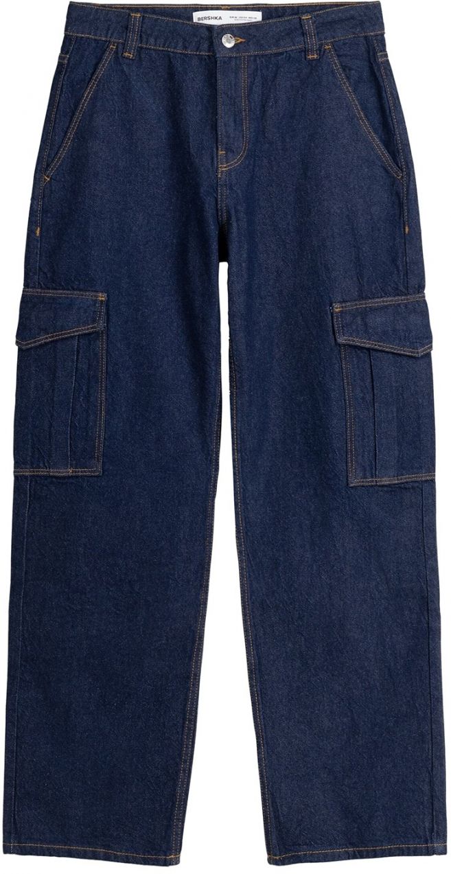 Bershka Rifľové kapsáče  tmavomodrá