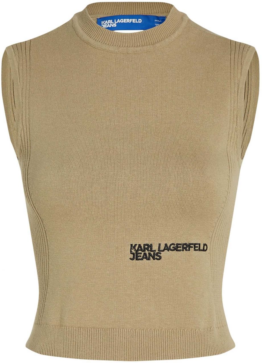 KARL LAGERFELD JEANS Vyšívaný top  olivová / čierna
