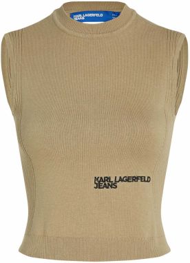 KARL LAGERFELD JEANS Vyšívaný top  olivová / čierna