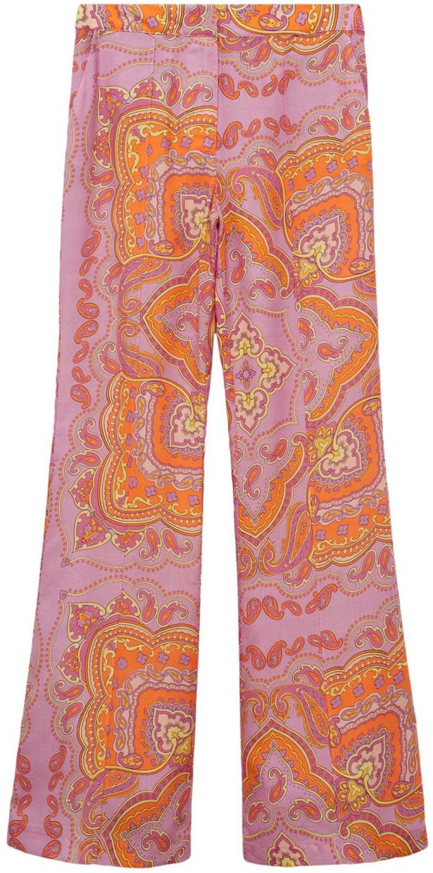 MANGO Nohavice s pukmi 'Farrah'  svetložltá / svetlofialová / homárová / eozín