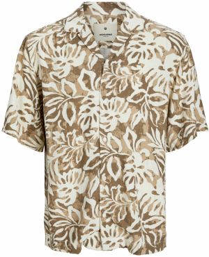 JACK & JONES Košeľa 'JJBlurexton'  žltohnedá / nebielená / tmavobéžová
