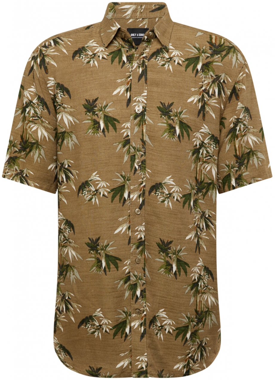 Only & Sons Košeľa 'ONSBOLD'  tmavobéžová / zelená / kaki / biela