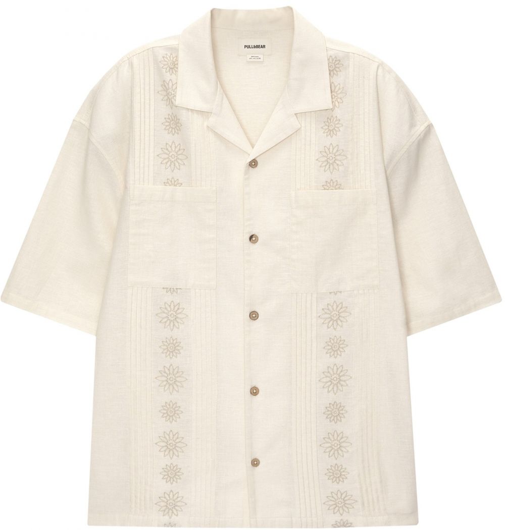 Pull&Bear Košeľa  béžová / biela ako vlna