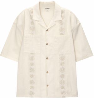 Pull&Bear Košeľa  béžová / biela ako vlna