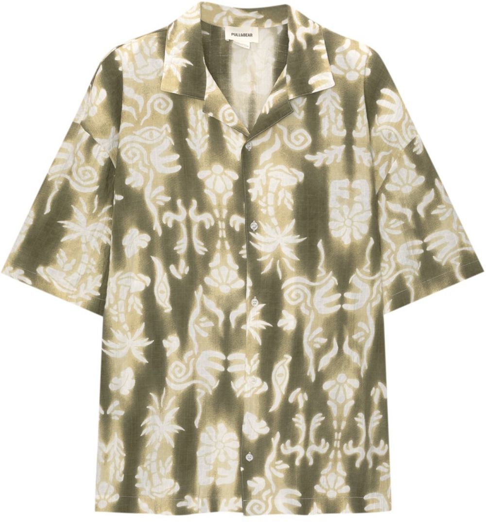 Pull&Bear Košeľa  olivová / tmavozelená / biela