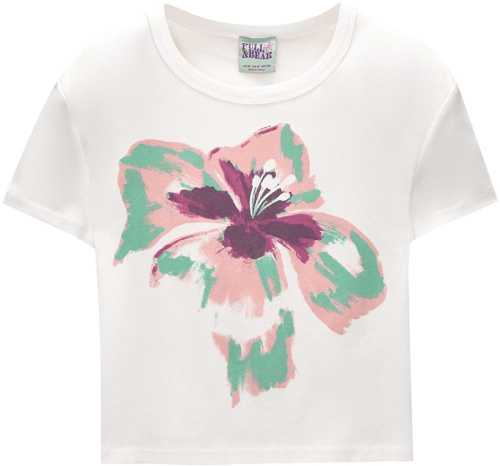 Pull&Bear Tričko  mätová / tmavofialová / svetloružová / biela