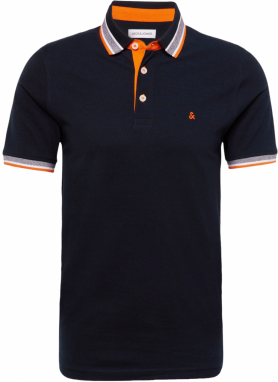 JACK & JONES Tričko 'JJEPaulos'  tmavomodrá / oranžová / biela