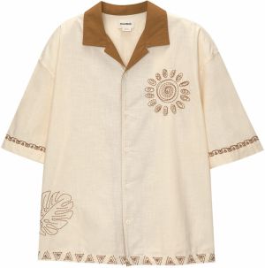 Pull&Bear Košeľa  slonová kosť / karamelová / pueblo