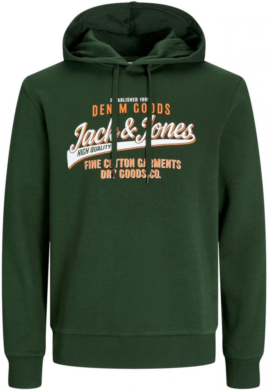 JACK & JONES Mikina  tmavozelená / oranžová / biela