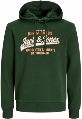 JACK & JONES Mikina  tmavozelená / oranžová / biela