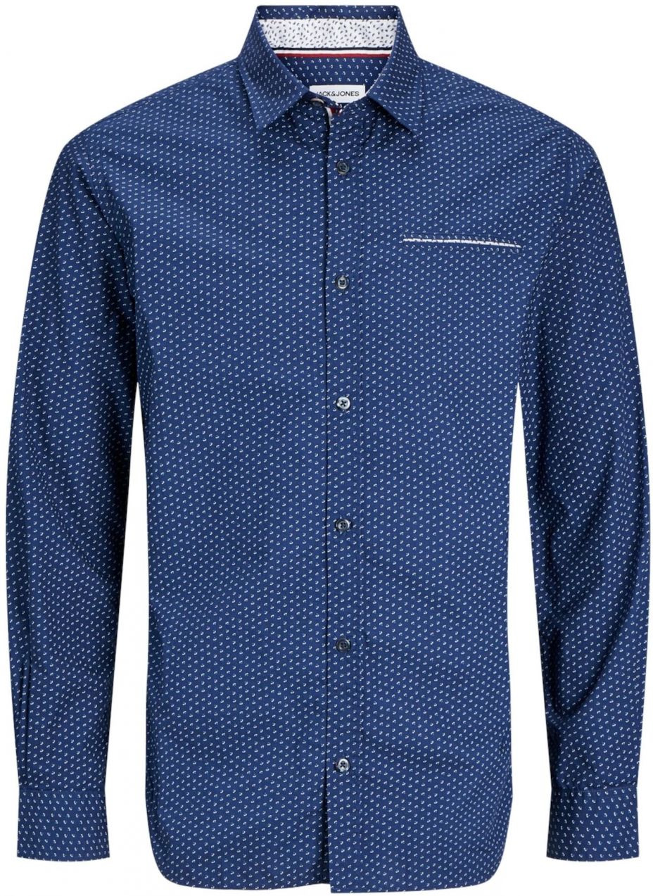 JACK & JONES Košeľa 'JJERemy'  modrá / tmavomodrá / biela