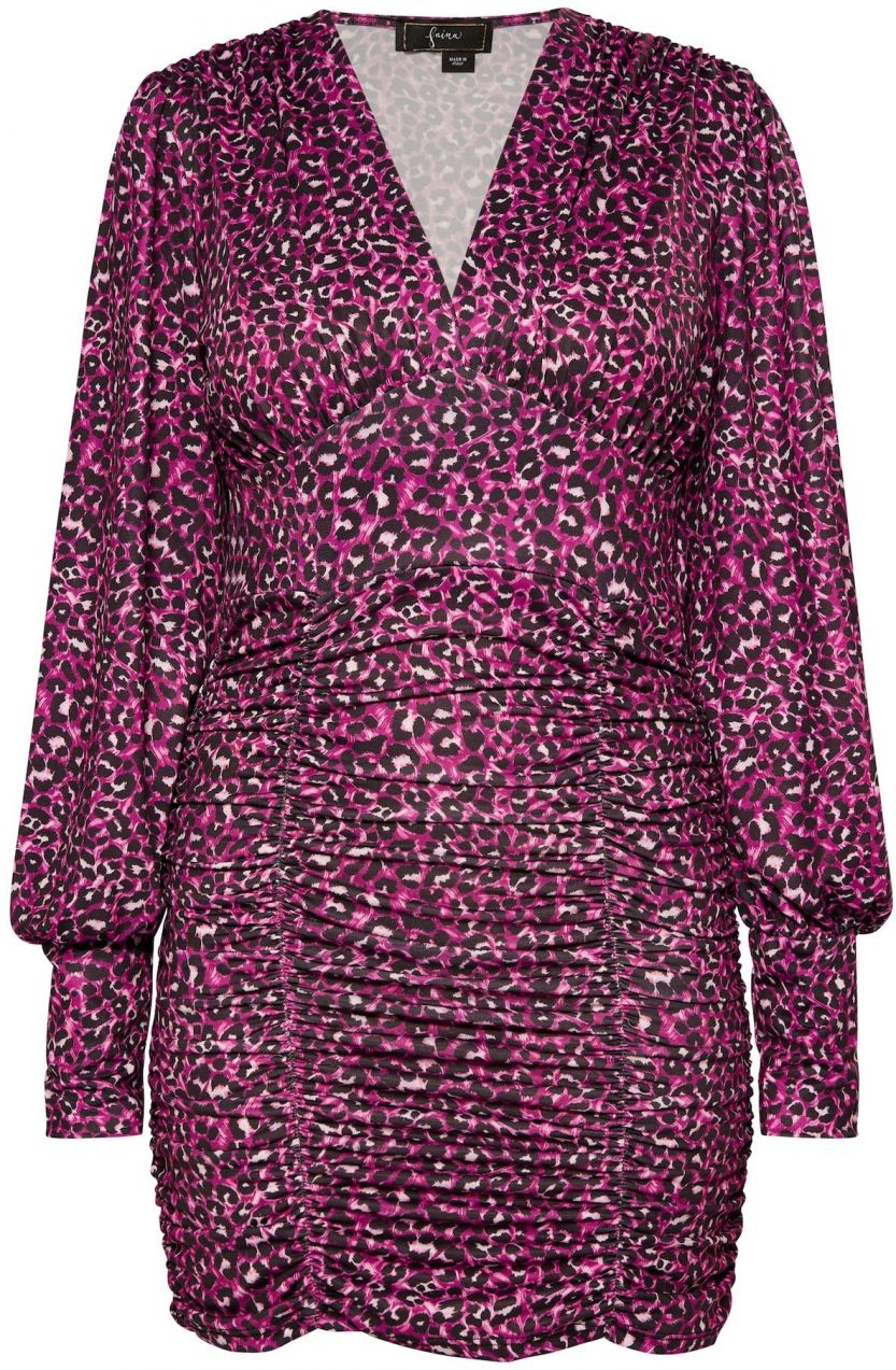 faina Šaty  svetlosivá / fuksia / čierna