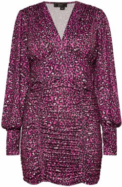 faina Šaty  svetlosivá / fuksia / čierna
