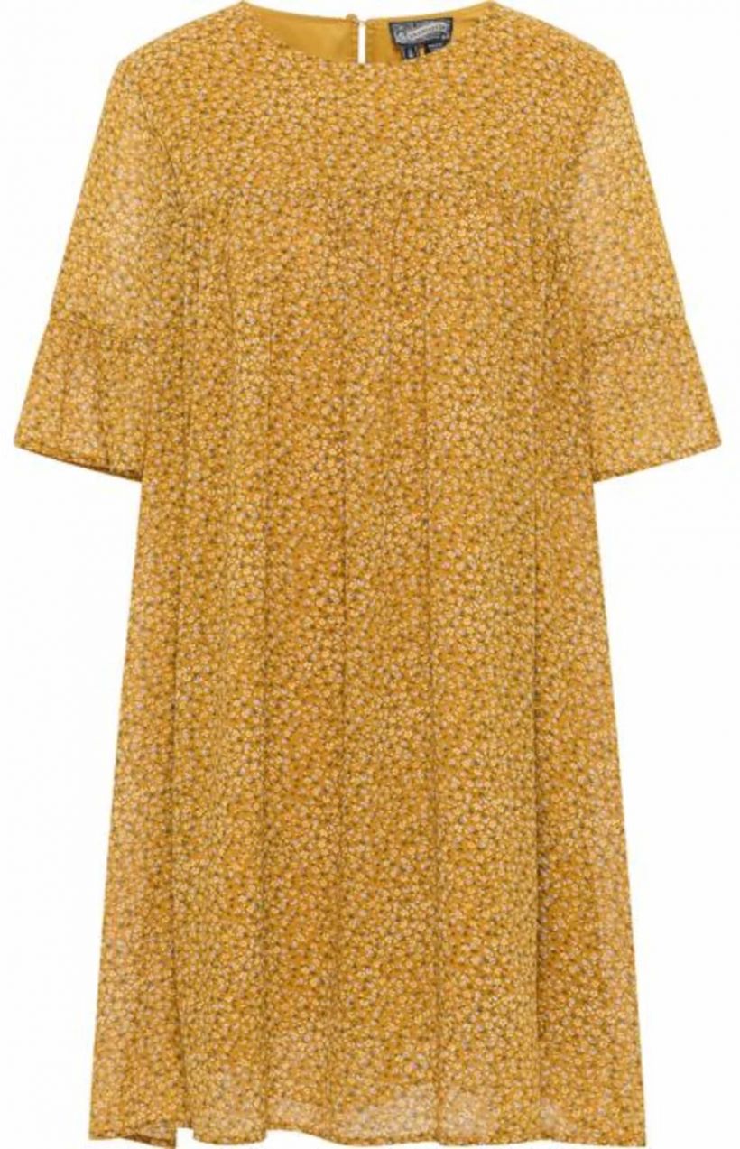 DreiMaster Vintage Šaty 'Zitha'  tmavožltá / ružová / čierna / šedobiela