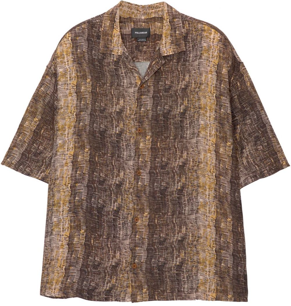 Pull&Bear Košeľa  béžová / čokoládová / tmavožltá / čierna