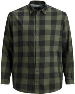 Jack & Jones Plus Košeľa 'JJEGINGHAM'  sivá / tmavozelená