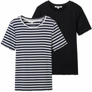 TOM TAILOR DENIM Tričko  tmavomodrá / biela